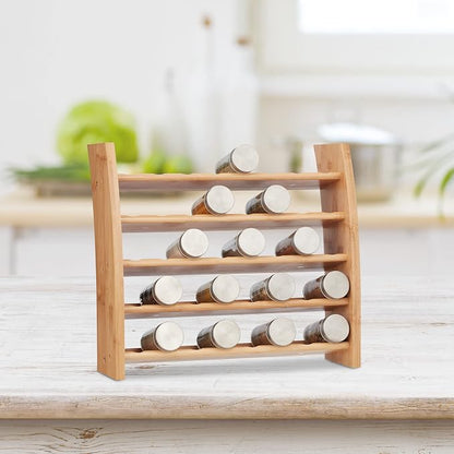 Relaxdays Bamboo Spice Rack, 5 Levels, Standing Kitchen Shelf, H x W x D, 36 x 40.5 x 16 cm, Spice Rack Worktop, Natural