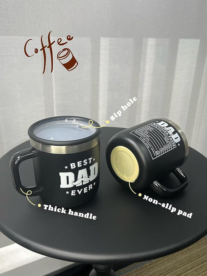 Best Dad Ever Gifts from Daughter Son, Stainless Steel Coffee Mug with Lid for Father, Husband, Uncle, Gifts for Father's Day (14oz Black)