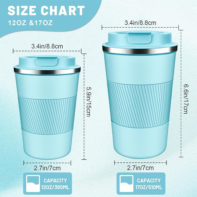 DUBUXW Insulated Coffee Tumblers with Flip Lid 12oz / 17oz, Stainless Steel Travel Coffee Mug Leak Proof, Vacuum Insulated Coffee Mug Reusable Cup, Keeps Cold and Hot for Coffee Tea