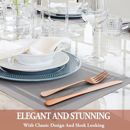 24 Pcs Rose Gold Silverware Set with Steak Knives Service for 4,Stainless Steel Flatware Set,Mirror Polished Cutlery Utensil Set, Kitchen Eating Tableware,Include Fork Knife Spoon Set,Dishwasher Safe