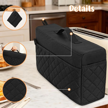 CROTIRAD Cute Slim Toaster Dust Cover Compatible with Bella 2 slice slim toaster, Hanging Thin Bread Maker Cover for Bella with Pockets and Elastic Band, Quilted Black