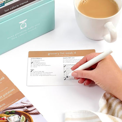 Meal Planner 72 Recipe Cards (Low Calorie Menu Pack - Photo Edition) - Weekly Menu Planner | Sturdy Recipe Box | 12 Reusable Grocery Lists | 5 Blank Recipe Cards | Recipe Card Protector | Recipe Ideas