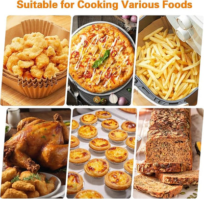 200Pcs Air Fryer Paper Liners, 8 Inch Square Disposable Paper Liner, Non-stick Parchment Paper for Frying Baking Roasting Microwave Oven