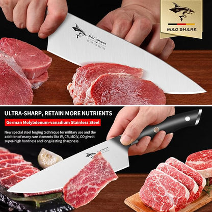 MAD SHARK 8-Inch Chef Knife - German High Carbon Stainless Steel Kitchen Knife, Professional-Grade Razor-Sharp Edge, gift for Husband Men Women(Gift Box Included)