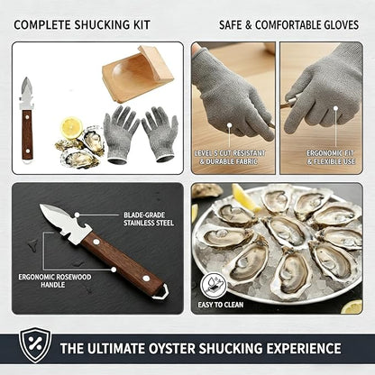 Oyster Shucker, 3-Piece Set With Oyster Clamp, Shucking Knife & Cut Resistant Gloves (Level 5), Professional Shucking Tools For Fresh Oysters And Clams
