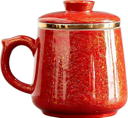 Lacquer Moment Handcrafted One-of-a-Kind Lacquer Cup 360ml (12.2oz) with Removable Infuser Artisan Chinese Lacquerware Luxury Gift for Her Him Mother’s Day Birthday Anniversary (Scarlet Radiance)
