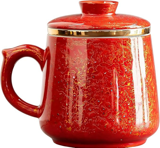 Lacquer Moment Handcrafted One-of-a-Kind Lacquer Cup 360ml (12.2oz) with Removable Infuser Artisan Chinese Lacquerware Luxury Gift for Her Him Mother’s Day Birthday Anniversary (Scarlet Radiance)
