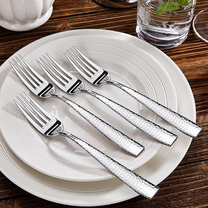 KEAWELL Premium 8-Piece Louis Hammered Fork Set, 18/10 Stainless Steel, Squared Edge with Smooth Rounded Edges for Enhanced Comfort, Dishwasher Safe (8, 8.3" Dinner Fork)