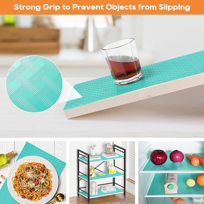 Blue Shelf Liners for Kitchen Cabinets Refrigerator Liners Waterproof & Oil-Proof Kitchen Cupboard Liner Drawer Mats EVA Material Non Adhesive Fridge Liner for Shelves 23.6 x 393.7 Inches