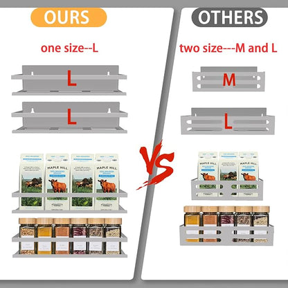 SMRCAD Magnetic Spice Rack for Refrigerator, 4pack Magnetic Shelf for Fridge Space Saving Seasoning Organizer for Any Metal Surface No Drilling Needed (GREY -cut out, 4pack)