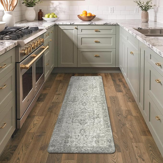 GENIMO Kitchen Mats for Floor, Washable Anti Fatigue Mat for Cushioned, 17.3"x59", Waterproof Kitchen Rugs, Non Slip Foam Comfort Standing Mat Rug for Home, Runner, Sink, Laundry, Stone Gray