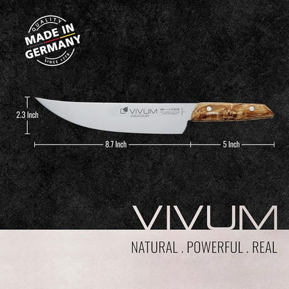 F. DICK – VIVUM BBQ Knife ASADOR – Paring Knife for Barbecue with 8.6" blade & 58 HRC - Ideal for cutting large meat & fish pieces - Stainless steel - Ultra sharp - Birchwood handle – Made in Germany