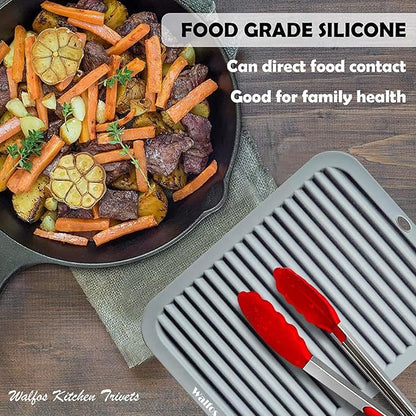 Walfos Silicone Trivets for Hot Pots and Pans - Heat Resistant Hot Pads for Kitchen Counter- 4 Pcs Multi-Purpose & Versatile Trivet Mat - Long-Lasting & Flexible Silicone Hot Pad（Gray）