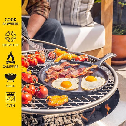 Lodge Round Seasoned Cast Iron Griddle 10.5 Inches - Round-Shaped, Pre-Seasoned Iron Griddle Pan - Non-Toxic, PFAS-Free Cookware - Compatible with Stovetop, Oven, Grill, or Campfire