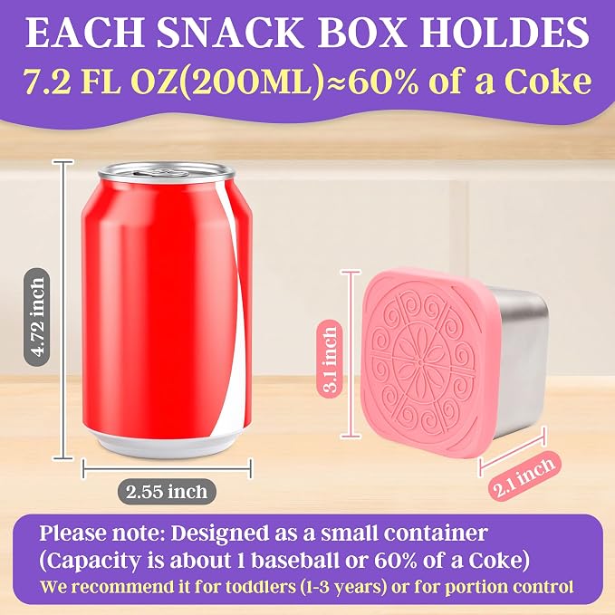 Qukaka Stainless Steel Snack Containers for Kids,7.2oz Easy Open Leak Proof Reusable Snack Box Container with Lids,Small Lunch Containers for Meal Prep,School,Picnic and Travel-3Pack
