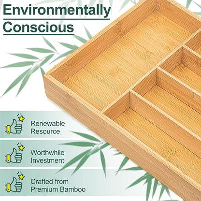 Silverware Drawer Storage, 5-Compartment Bamboo Cutlery Rack, Kitchen Cutlery Storage Box