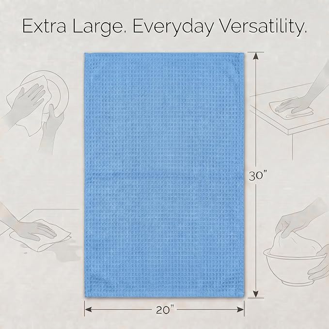 Urban Villa Kitchen Towels Waffle Dish Towels for Kitchen Sky Blue Color Set of 6 Over Sized 18x28 Inches Kitchen Towels Highly Absorbent 100% Cotton Kitchen Hand Tea Towels Dish Cloths