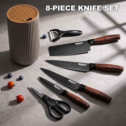 Knife Set, 8 Pieces Kitchen knife Set with Healthy Anti-Rust Coating, Stainless Steel Professional Chef Knife Set with Block, Sharp Kitchen Knives Set with Block for Home Cooking, Dishwasher Safe