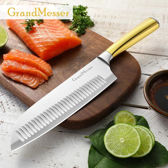 Santoku Knife, Chef's Kitchen Knife 7 Inch, Japanese Steel AUS-10 Chef Knife, with Pure Copper Ergonomic Handle & Gift Box.