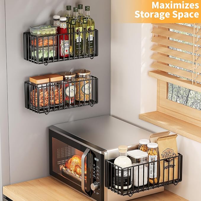 2 Pack Heavy-Duty Magnetic Shelf for fridge, Foldable Magnetic Basket with 4 Hooks, Fruit Potato Onion Storage Shelves, Large Magnetic Spice Rack Organizer for Fridge Oven Laundry(2 Pack)