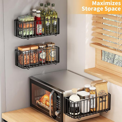 1 Pack Heavy-Duty Magnetic Shelf for fridge, Foldable Magnetic Basket with 2 Hooks, Fruit Potato Onion Storage Shelves, Large Magnetic Spice Rack Organizer for Fridge Oven Laundry (1 Pack)