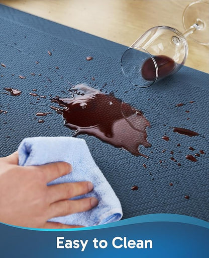 Ophanie Kitchen Mats for Floor, 3/4 Inch Thick Kitchen Rugs, 24'' x 70'' Anti Fatigue Standing Cushioned Mat, Waterproof,Comfort Ergonomic Mat for Office, Home, Sink, Blue Non-Slip Bottom