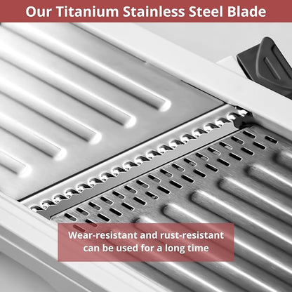 24-In-1 Mandoline Slicer for Kitchen with Waffle Fry Cutter Blade,Adjustable Kitchen Mandoline Slicer,Food Chopper,Safe Mandoline Food Slicer,Mandolin with Waffle Fry Cutter-Grey
