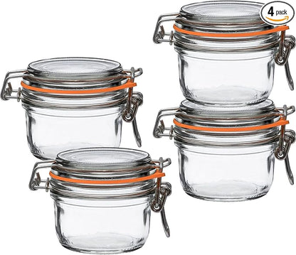 Le Parfait Super Terrine 125mL (4oz) Zero Waste Eco-Friendly Glass Canning Jars, Airtight Rubber Seal & Wire Bail Lid, BPA-Free, Water Bath Safe for Food Storage & Preserving, Made in France, 4PK