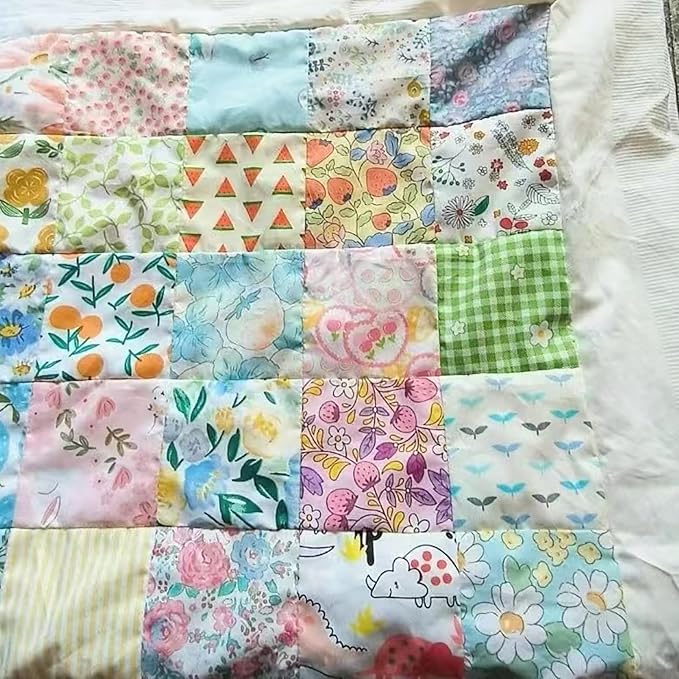 7PCS 9.8" x 9.8"(25 * 25CM) Quilting Fat Quarters Fabric Bundles, for Sewing Crafting,Print Floral Striped Polka Dot 100% Cotton Gingham Fabric (Green Flowers, 25 * 25cm)