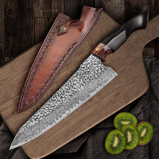 Japanese Professional Chef Knife,8.5in Handmade Damascus Steel VG10 Core Blade,Ebony Wood Handle,Cutting Cooking Gyuto Knives with Sheath for Kitchen