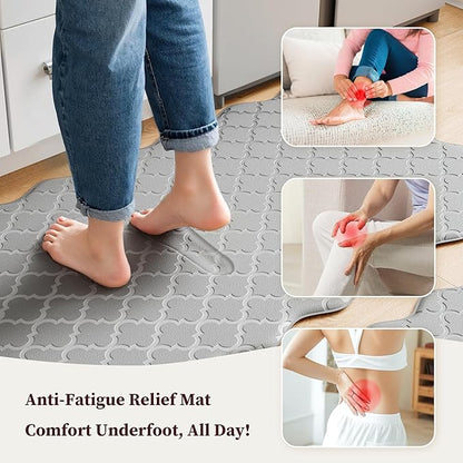Arenarug Upgrade Scalloped Embossed Kitchen Mats for Floor 2PCS Cushioned Anti Fatigue Waterproof Foam Kitchen Rugs Non Slip Washable Comfort Standing Mat for Office Sink Laundry, Gray