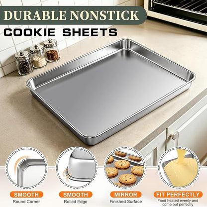 Stainless Steel Baking Sheet Tray Cooling Rack with Silicone Baking Mat Set, 16 x 12 x 1 Inch Cookie Sheet Pan with Wire Rack Set, Set of 6 (2 Sheets + 2 Racks + 2 Mats), Heavy Duty & Rust Proof
