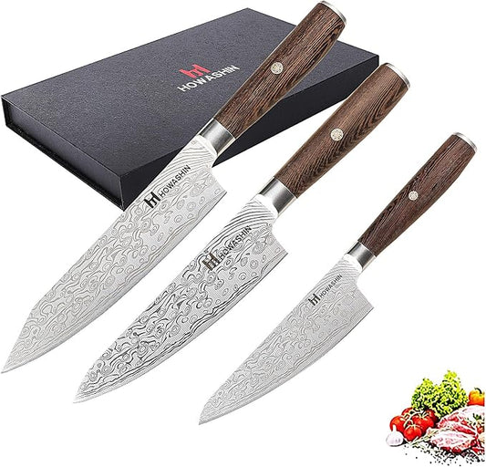 Kitchen Knife Set,High Carbon Stainless Steel Chef Knife Set,Sharp Forged Blade Professional Kitchen Knives Set with Ergonomic Handle, 3PCS Knives Set for kitchen with Gift Box