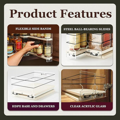 Vertical Spice - Large Pullout Sliding Spice Rack Organizer - 2 Individual 1 Tier Drawers - Premium Rolling Seasoning Holder/Caddy for Hidden Pantry Storage - Made in USA (6.9''W x 5.0" H x 10.6''D)