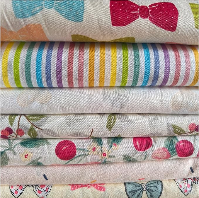 7Pcs Cotton Fabric DIY Making Supplies Quilting Patchwork Fabric Fat Quarter Bundles DIY for Quilting Cotton Patchwork Cushions (Cherry, 9.8 x 9.8 inches)