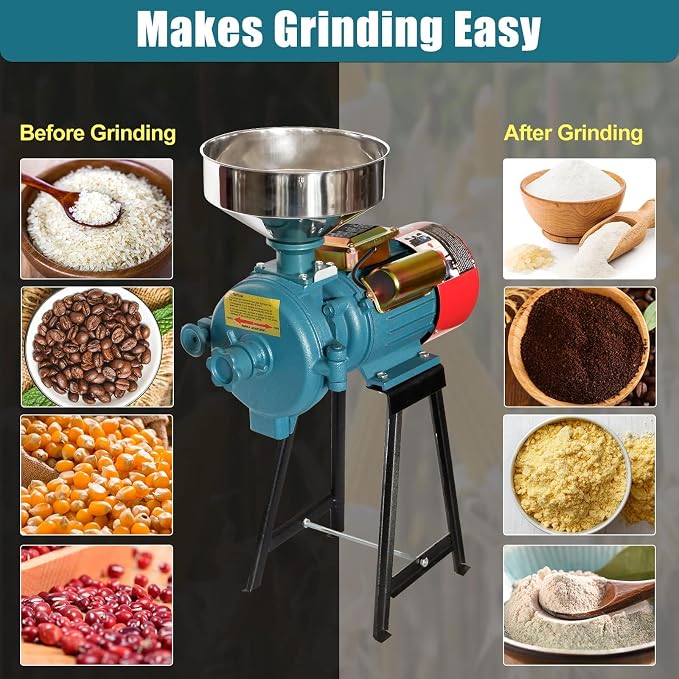Slsy Heavy Duty Electric Dry Grain Mill Grinder, 3000W High Power Milling Machine, 110V Commercial Flour & Feed Grinder for Corn, Wheat, Rice, Coffee Beanss