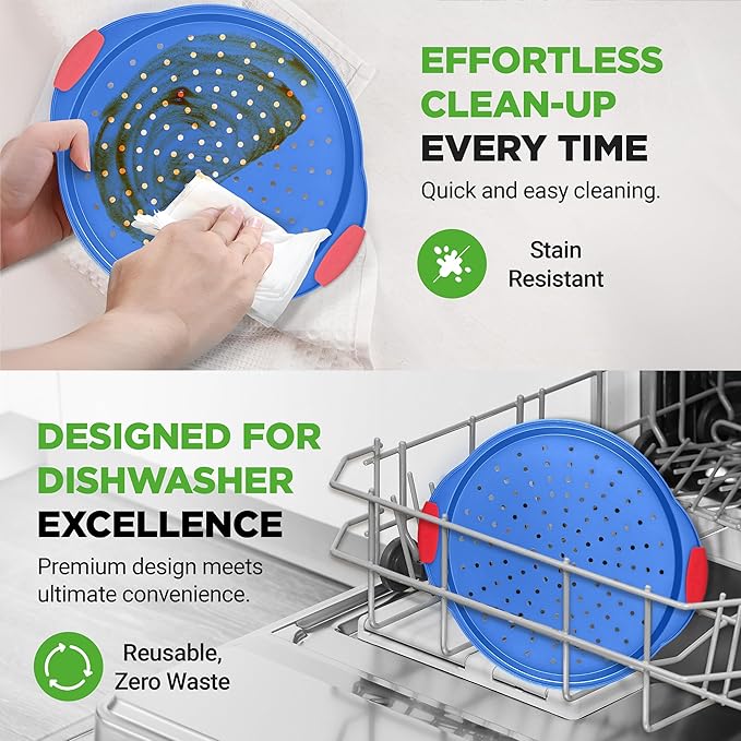 NutriChef 13-Inch Nonstick Pizza Tray - Round Carbon Steel Non-Stick Pizza Baking Pan with Perforated Holes, Premium Bakeware Pizza Screen with Silicone Grip Handles, Dishwasher Safe - Blue