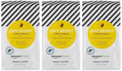 Amazon Fresh Just Bright Ground Coffee, Light Roast, 12 Ounce (Pack of 3)
