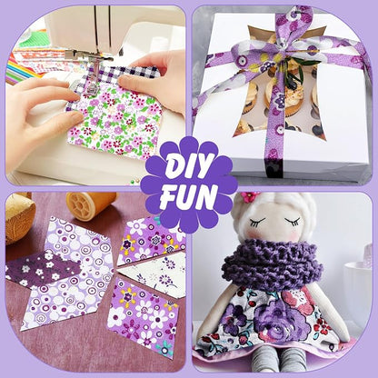Kingdder Jelly Fabric Quilting Strips, Patchwork Roll 2.55 Inch Roll up Cotton Patchwork Jelly Fabric Craft for Quilters and Sewing DIY Crafts(Purple Flower)