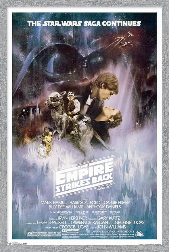 Star Wars: The Empire Strikes Back - The Saga Continues One Sheet Wall Poster, 34L" x 22.4W", Gray Framed Version