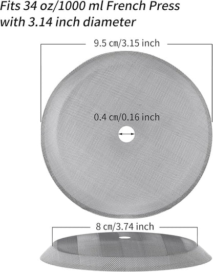 34 oz French Press 3.75 Inch Filter Replacement Parts 3 Pieces Stainless-Steel Set Containing Spiral Disk, 8 Cup Mesh French Press Screen and Cross Disk for 1000L French Press