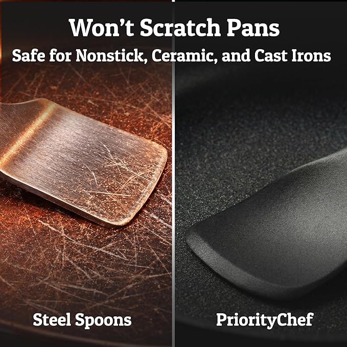 PriorityChef Silicone Cooking Utensil Set with Wooden Handles - Kitchen Utensils for Nonstick and Ceramic Cookware, Heat Resistant up to 446°F, Black