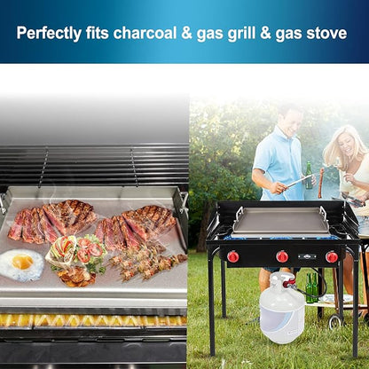 Griddle for Gas Grill Metal Cooking Griddle Pan for Outdoor Gas Grill, 17" x13" Flat Top Plate Skillet Pan Teppanyaki Insert for Weber Charbroil Camp Chef and Charcoal