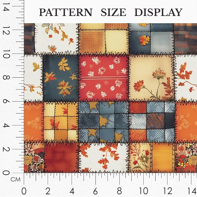 Autumn Patchwork Cotton Fabric Panel 61 x 36.6 Inches, Vintage Quilt Style Floral Printed Cotton Sewing Fabric, 140 GSM