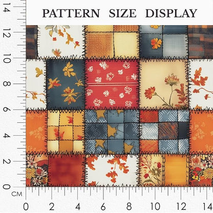 Autumn Patchwork Cotton Fabric Panel 61 x 36.6 Inches, Vintage Quilt Style Floral Printed Cotton Sewing Fabric, 140 GSM