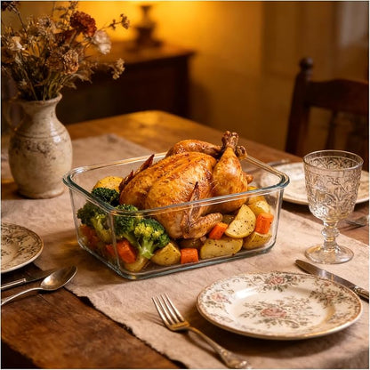 200oz Extra Large Glass Storage Containers with Airtight Locking Lid with Handle - 6000ml Large Glass Food Containers for Rotisserie Chicken/Turkey and Potluck, BPA Free Oven Safe