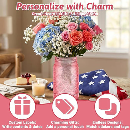 Pink Mason Jars 32 oz with Stainless Steel Leakproof Lids, 2 Pack Wide Mouth Colored Glass Jars for DIY Crafts, Wedding Centerpieces, Home Decor, Flower Vase, Bathroom Storage
