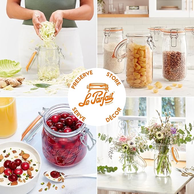 Le Parfait Super Jar 500mL (16oz) French Glass Preserving Jar w/Airtight Rubber Seal & Wire Bail Closure - BPA-Free Canning Jar for Pickles, Fruit, Sauce & Food Storage - Made in France Since 1930 1PK