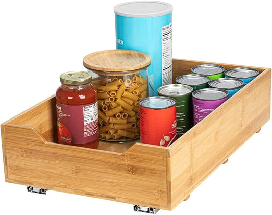 Household Essentials Glidez Bamboo and Steel 1-Tier Pull-Out/Slide-Out Storage Organizer, 14" Wide, Natural