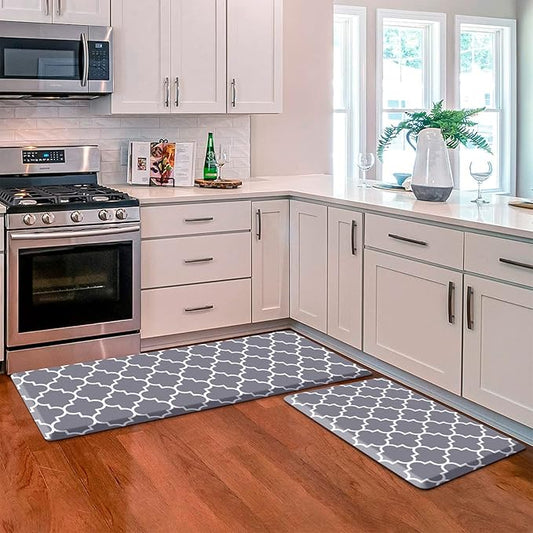 KMAT Mat (2 PCS) 0.47inch Cushioned Anti-Fatigue Rug, Waterproof Non-Skid Rugs Heavy Duty PVC Ergonomic Comfort Standing Mat for Kitchen, Floor Office, Laundry,Grey